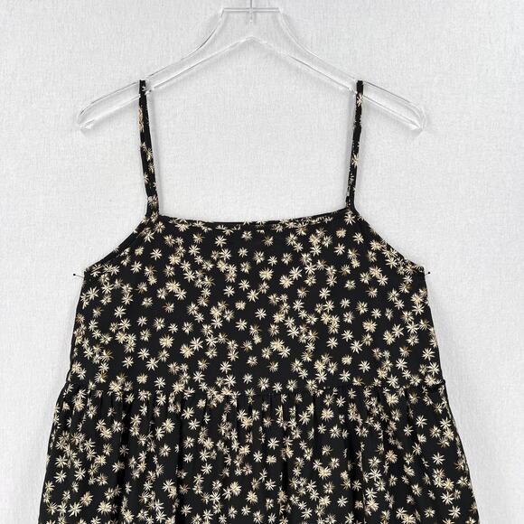 ENZA COSTA Tiered Spaghetti strap Dress Womens Small Black Floral Print Cotton - Picture 6 of 16